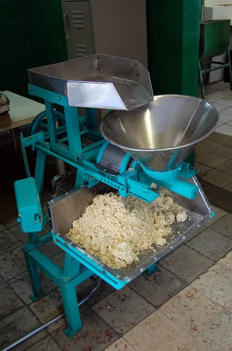Molino de nixtamal con la masa recién molida